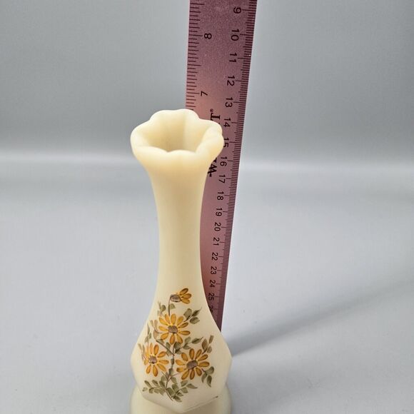 Fenton Cream Vase with Orange Floral Design - Picture 5 of 7